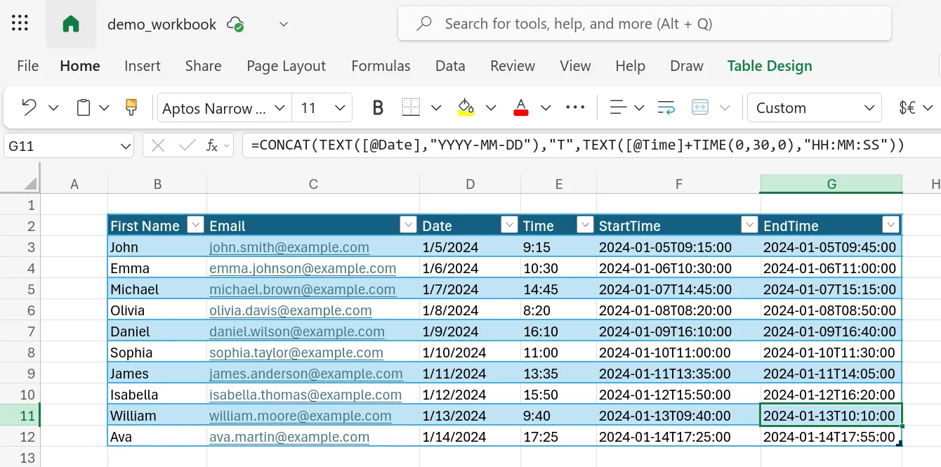 introducing startime and endtime dates