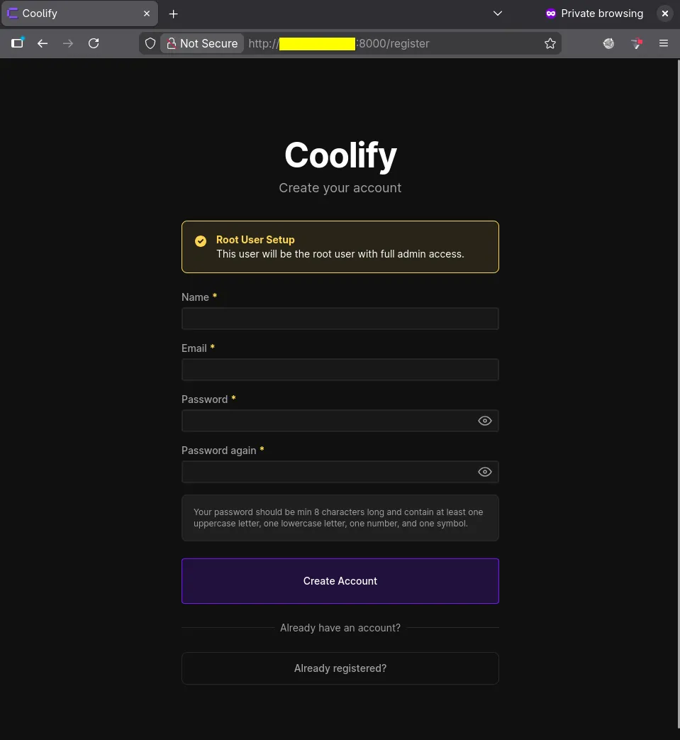 logging in to coolify